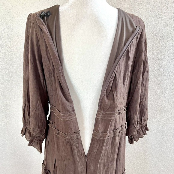 Mikarose The Charlie XLarge Tiered Midi Dress Brown Prairie V Neck Cottagecore - Picture 12 of 16